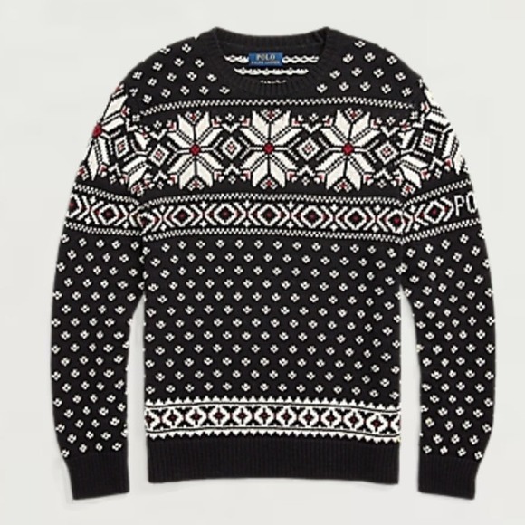 Polo Ralph Lauren Other - Polo Ralph Lauren Mens Black Fair Isle Cotton Cashmere Snowflake Sweater L